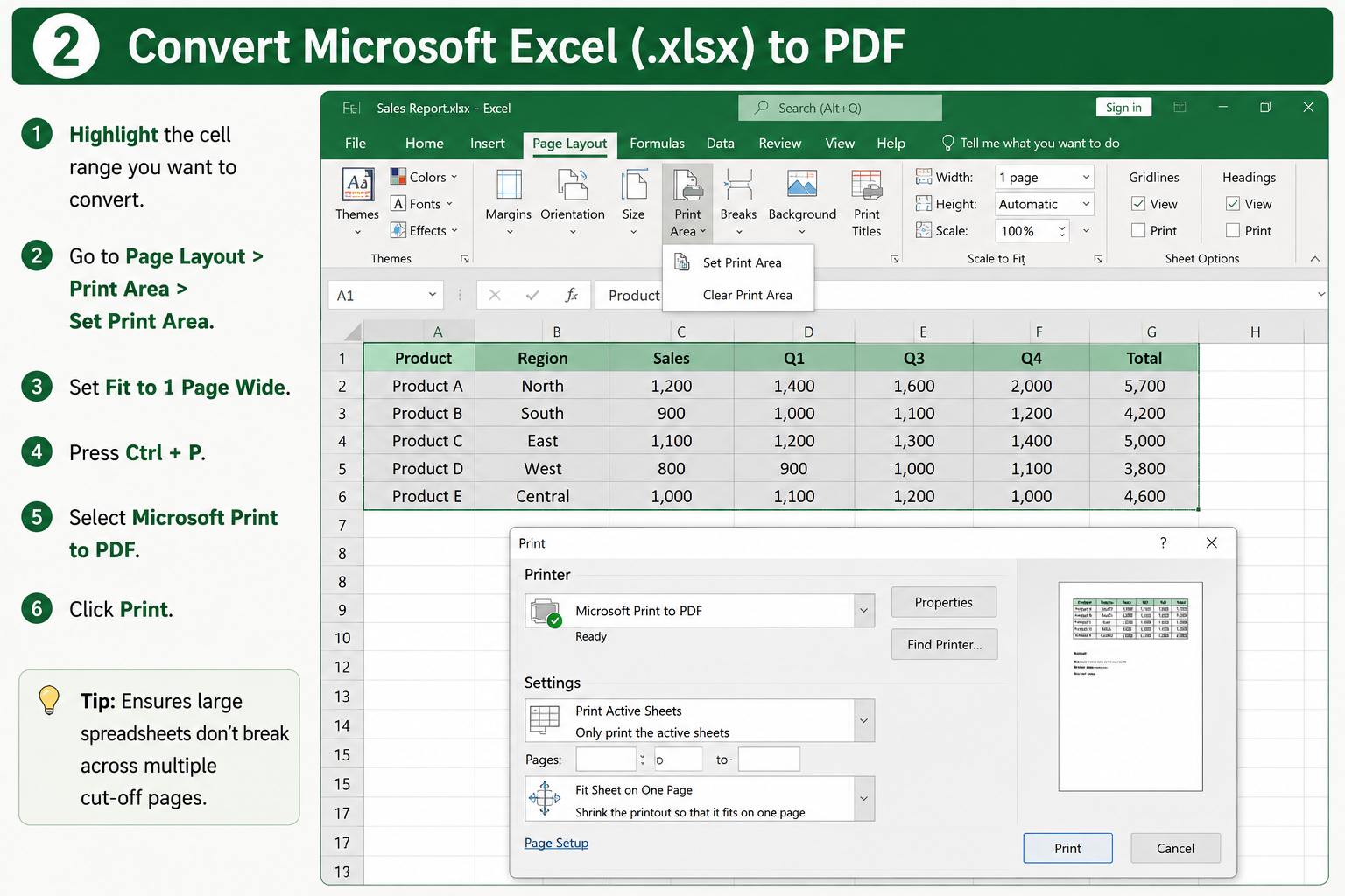 Converting Spreadsheet to PDF on Laptop